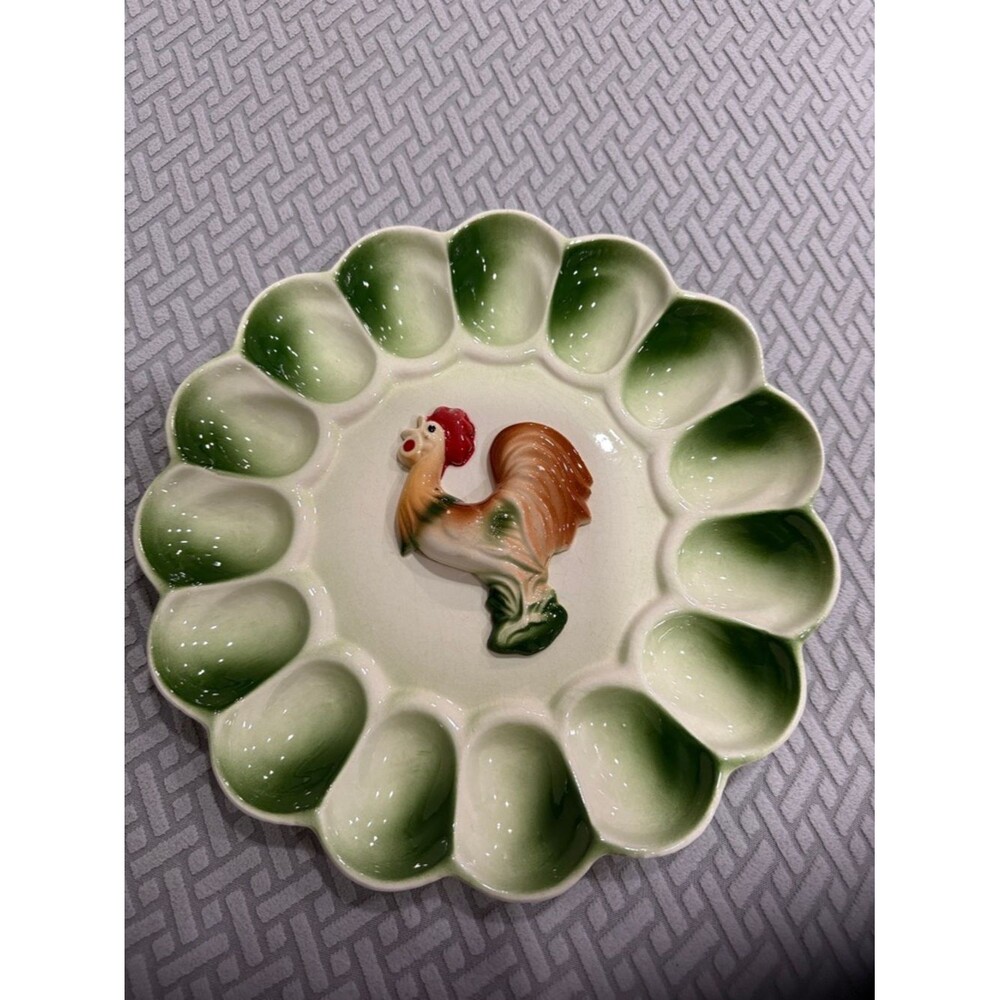 Deviled Egg Plate Serving Platter Chicken Rooster Kitchen Farmhouse Decor 10.5”